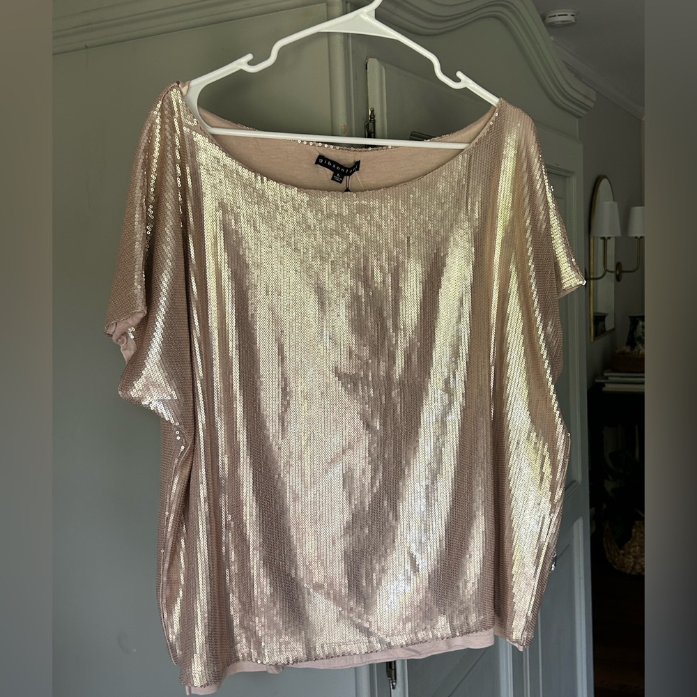 Gibson Look toasted almond sequin top L NWT
